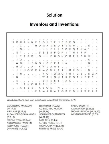Inventors And Inventions Word Search Teaching Resources