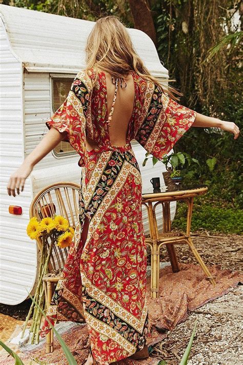 Bohemian Maxi Dress Lo Lita Flutter Kimono Sleeves Campfire Rust