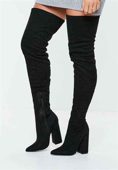 Black Over The Knee Flared Heel Boots Boots Heeled Boots 10 Winter