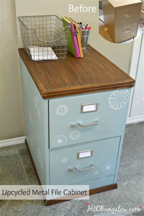 Contact paper metal filing cabinet makeover. Wood Trimmed Filing Cabinet Makeover - H2OBungalow