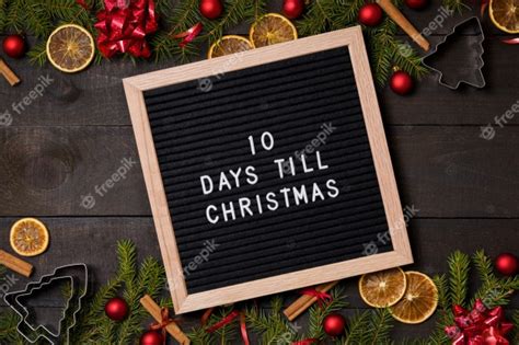 10 Days Till Christmas Countdown Letter Board On Wood Background