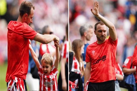 emotional moment christian eriksen plays with son on pitch and waves goodbye to brentford fans