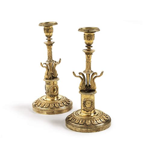 A Pair Of Gilt Bronze Candlesticks Circa 1800 Paire De Flambeaux En