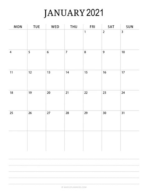 Free Printable Monthly Calendar 2021
