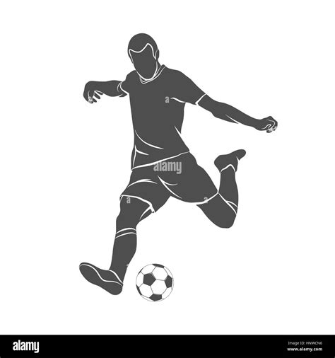 Silhouette Soccer Player Quick Shooting A Ball On A White Background