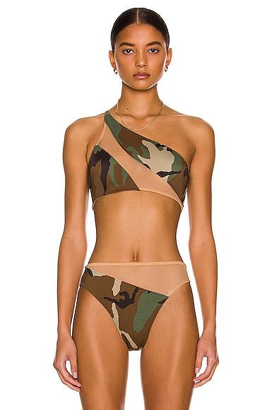Norma Kamali Snake Mesh Bikini Top In Camo FWRD
