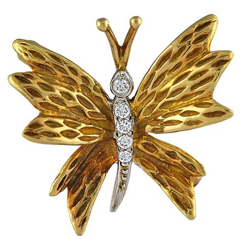 Tiffany Gold And Diamond Butterfly Pin At 1stdibs