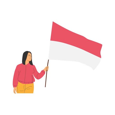 Premium Vector Celebrating Indonesia Independence Day Holding Indonesian Flag