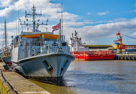 The Hms Bangor War Ship Moored In Great Yarmouth Docks Editorial