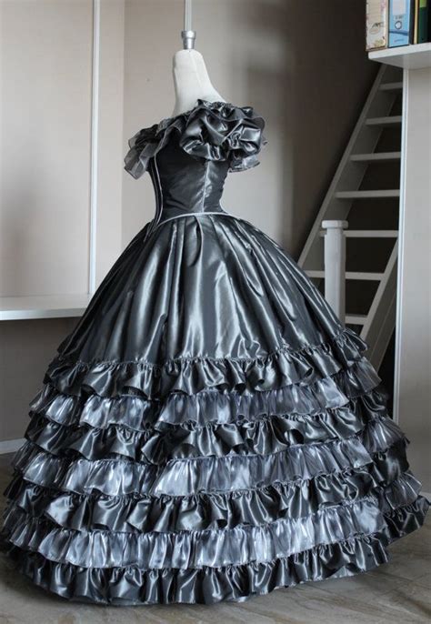 I make custom designed civil war ball gowns. Victorian ball gown in grey taffeta and organza silver ...