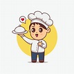 Cute Chef boy serving food illustration. Kawaii cartoon character ...