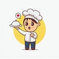 chico lindo chef sirviendo comida ilustración. personaje de dibujos ...