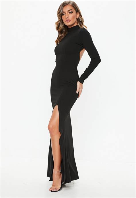 Missguided Black Long Sleeve Open Back Maxi Dress Long Black Dress Maxi Dress With Sleeves