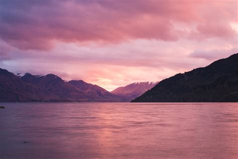 Beautiful Pink Sunset And Mountains High Quality Nature Stock Photos