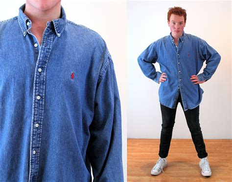 90s Ralph Lauren Denim Shirt XL Blair Cotton Vintage Men S Blue Jean