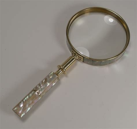 Large Antique English Brass And Mother Of Pearl Magnifying Glass 375108 Uk