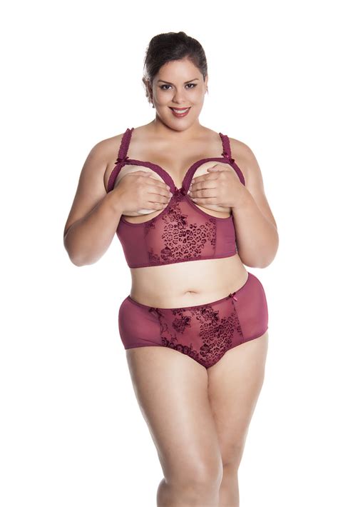 Plus Size Womens Long Line Open Cup Bra And High Rise Retro Panty 2 P