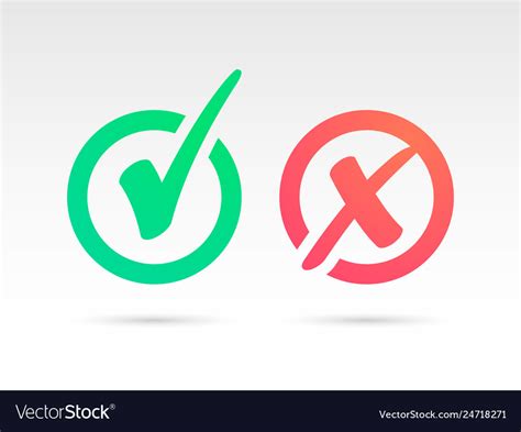 Set Of Green Check Mark Icon And Red X Cross Tick Vector Image