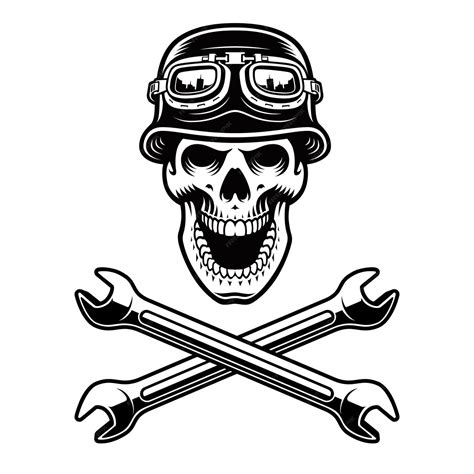 Premium Vector Biker Skull With Crossed Wrenches