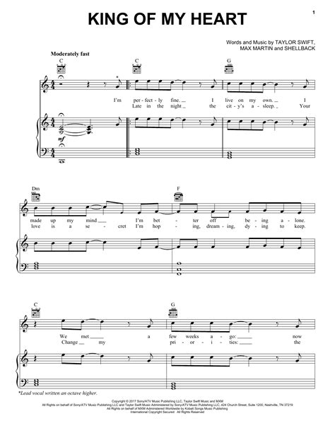 Taylor Swift King Of My Heart Sheet Music Notes And Chords Sheet Music