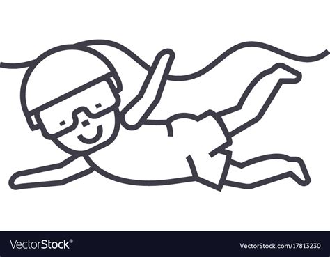 Swimming Kid Line Icon Sign Royalty Free Vector Image