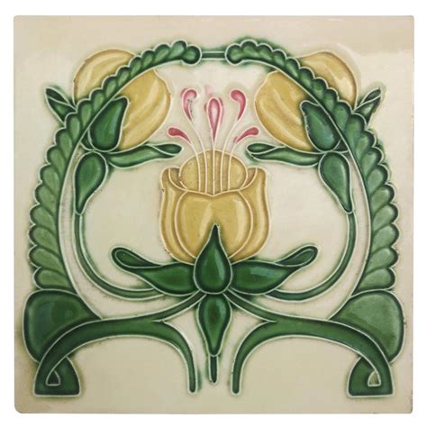 Vintage Floral Geometric Art Embossed Nouveau Architecture Tile Fm
