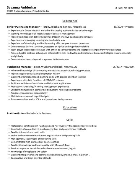 Purchasing Manager Resume Sample Template Sexiz Pix