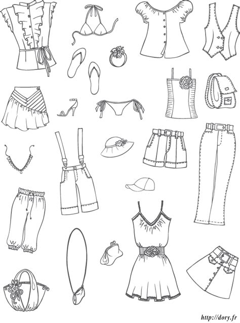 Coloriages Des Vêtements Et Accessoires Dété Pour Filles Sketch