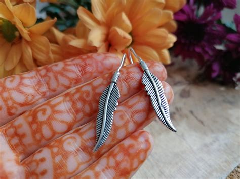Boho Feather Earrings Silver Plated Feather Navajo Feathers Unisex Earrings Native