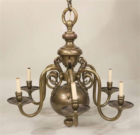 Lot Detail Dutch Style Brass Six Light Hanging Chandelier
