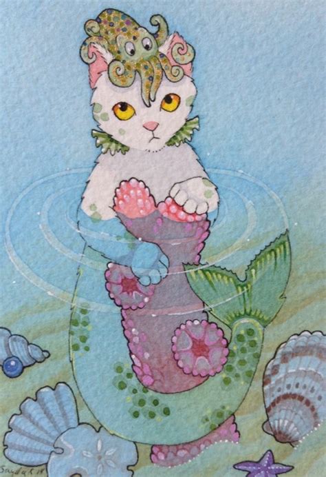 Aceo Kitty Cat Ocean Sea Sfa Moussart Shell Coral Octopus Mercat