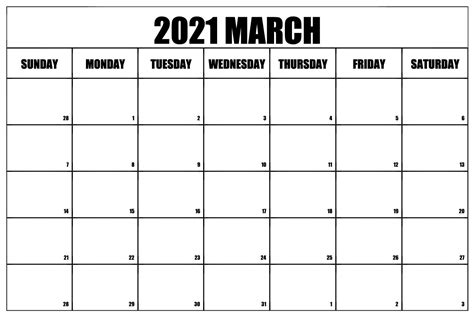 Free Printable Calendar 2021 March Free Printable