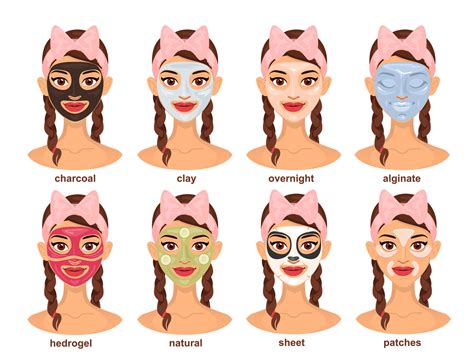 Set Of Young Beautiful Woman In Different Types Of Face Masks 25901582 Vector Art At Vecteezy