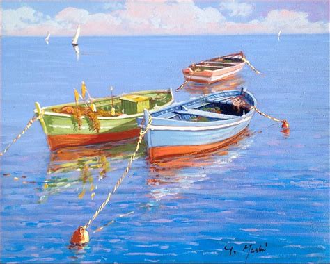 Fishing boats -Mediterranean Sea Painting by Gino Masini