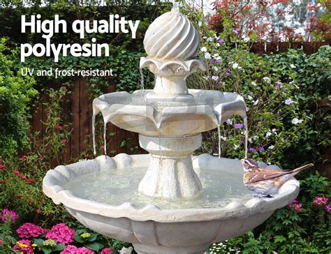 These generally have a fountain feature so that the water can flow from one tier to another, which means that you will enjoy all of the same pros and cons as fountain bird baths. Gardeon Solar Power Water Fountain Feature Three-Tier Bird ...