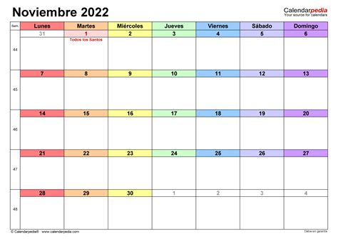 Calendario Noviembre 2022 En Word Excel Y Pdf Calendarpedia