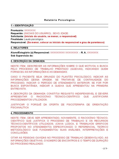 relatório psicológico final sobre o processo terapêutico de um paciente pdf psicologia science