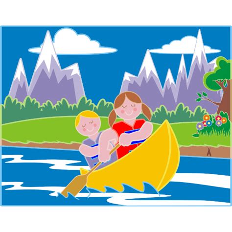 Girl And Boy Canoeing In Idyllic Landscape Free Svg