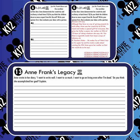 The Diary Of Anne Frank Movie Guide Questions Worksheet
