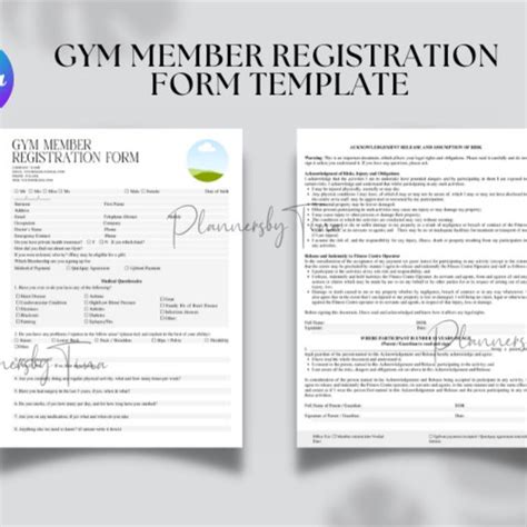 Editable And Printable Gym Member Registration Form Form New Etsy In Registration Form