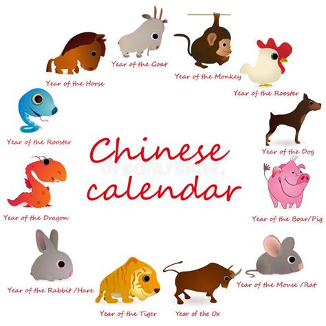 Chinese Calendar With 12 Animals Stock Vector Illustration Of Zodiac
