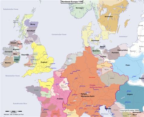 Kent, settled by the jutes. Euratlas Periodis Web - Karte von Europa 1100 Nordwest