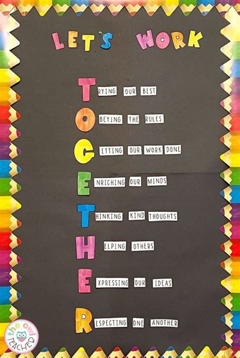 A Bulletin Board With The Words Let S Work Together In Different Colors