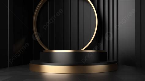 Realistic 3d Render Of Black Gold Podium For Stunning Product Displays