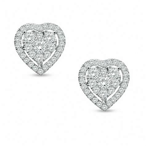 34 Ct Tw Diamond Heart Cluster Stud Earrings In 10k White Gold Zales