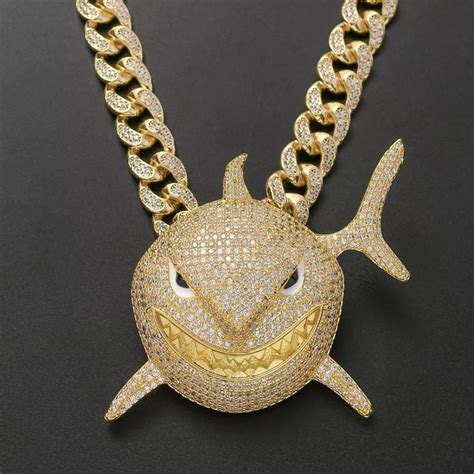 Iced Out Shark Pendant Necklace For Sale In Bog Walk St Catherine