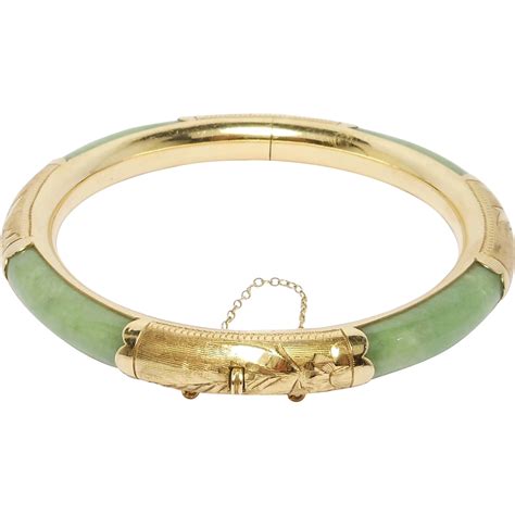 Estate 14k Engraved Jade Jadeite Bangle Bracelet 323 Grams From Rubylane Sold On Ruby Lane