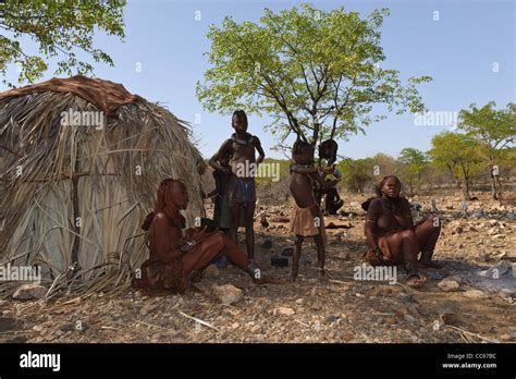 Himba Villagers Near The Kunene River The Border Between Angola And