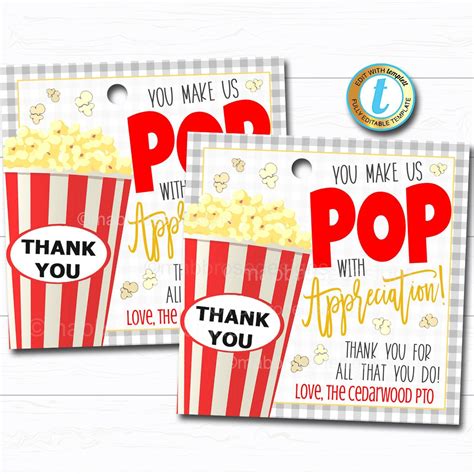 Popcorn T Tag Volunteer Teacher Staff Employee School Pto Pta