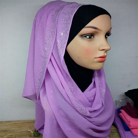Bling Chiffon Stone Scarf Wrap Hijab Bubble Chiffon 18072cm Shimmer Glittery Scarf Hijab Shawl